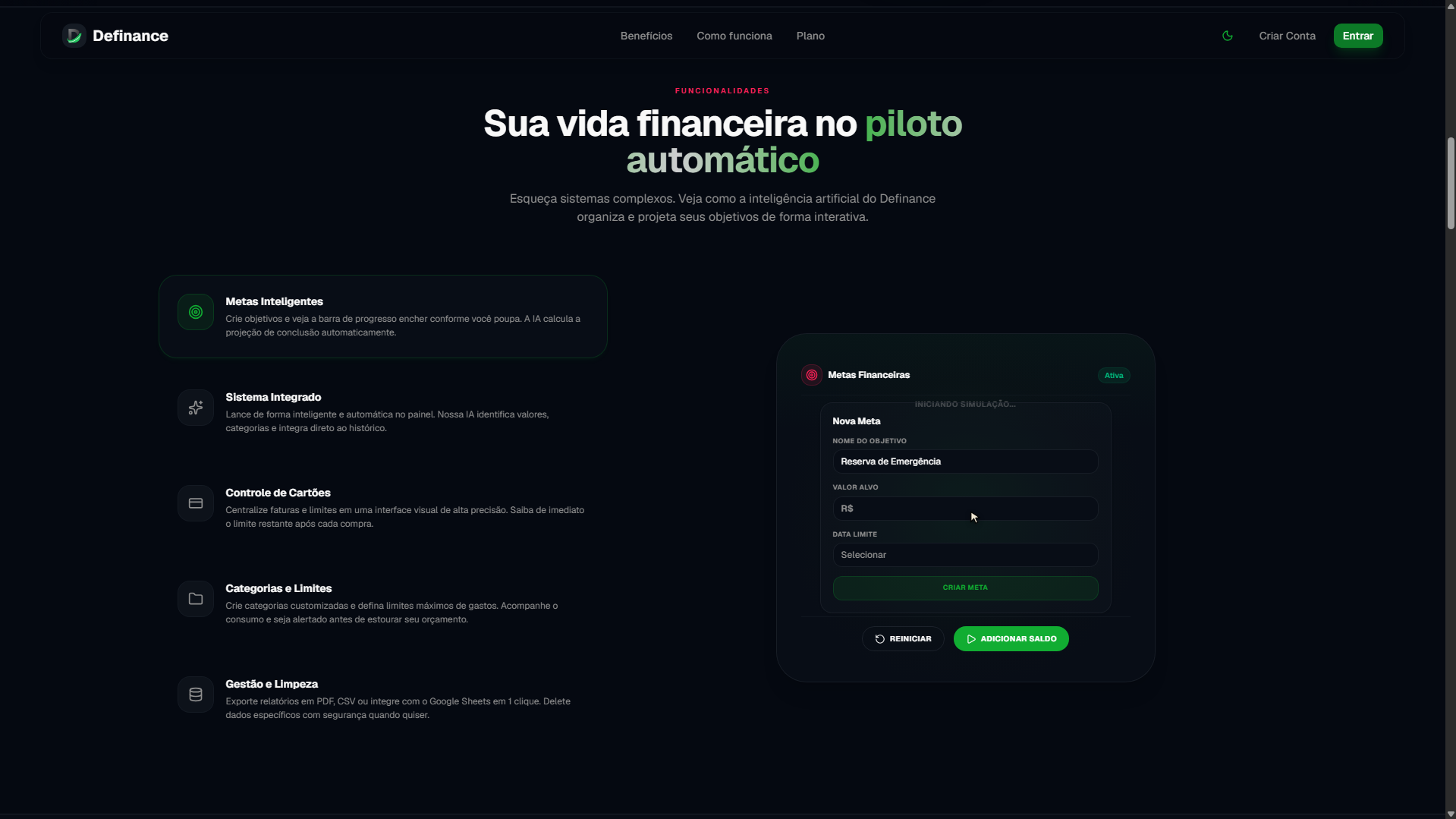 Funcionalidades principais do sistema